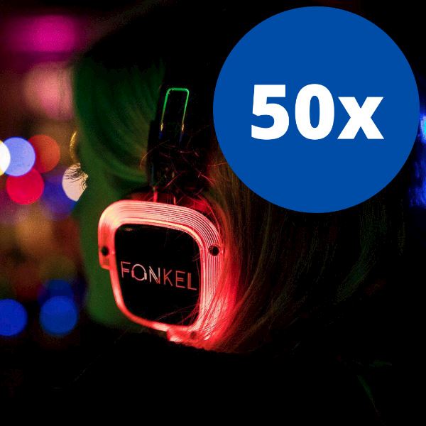 Silent Disco set: 50 koptelefoons + 3 zenders